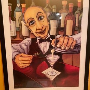 Framed "Frank" the bartender by Rufus Print